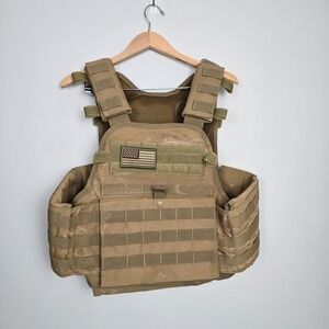 ondor Mens Tactical Utility Vest Tan Adjustable Rig +‎ Pouches 23x21 Loadout XL